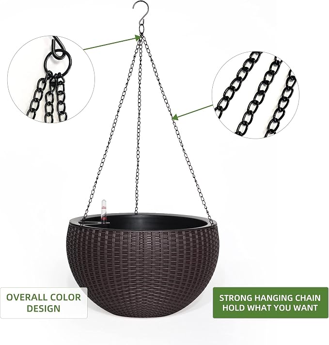 Dexceder 13.5 Inch Large Self Watering Hanging Planters Indoor Outdoor - Image 5