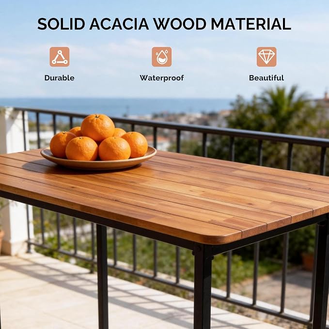VINGLI 5 Pieces Outdoor Patio Bar Set, Acacia Wood Outdoor Dining Set Patio - Image 3