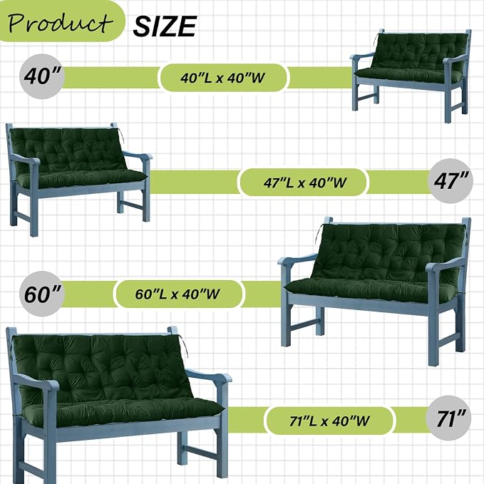Waterproof Porch Swing Cushion Replacement, Thick 4" 2–3 Seat Outdoor Swing - Image 7