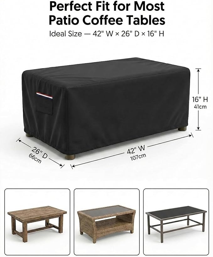 Waterproof Rectangular Patio Coffee Table Cover, 600D Heavy Duty Outdoor - Image 3