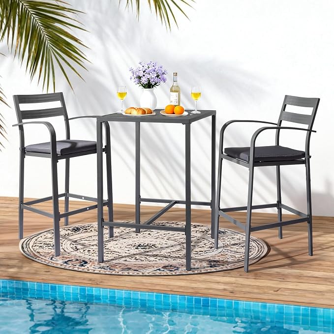 VINGLI 3-Piece Outdoor Bar Set, Aluminum Bar Height Table & 2 Chairs - Image 2