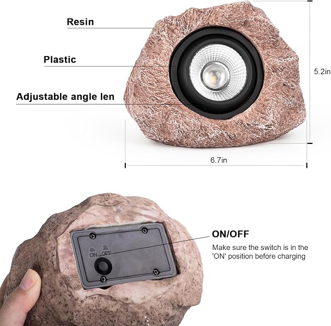 2 Pack Solar Rock Lights, Outdoor Decorative Garden Spotlights - Image 5