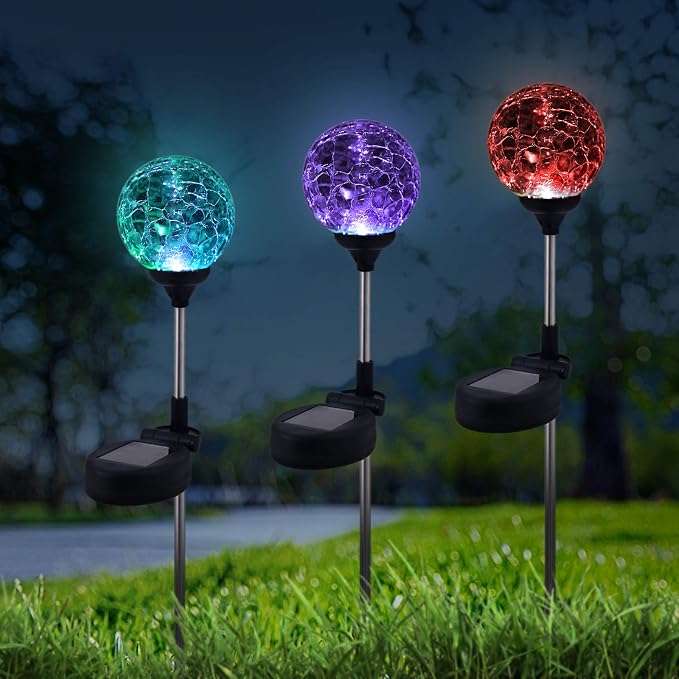 6 Pack Decorative Solar Powered Outdoor Garden Stake Glass Ball Lights - Image 5