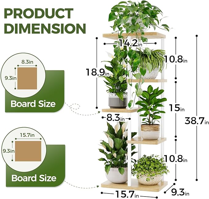 Bamworld Corner Plant Stand Indoor 5 Tier white Plant Shelf - Image 4