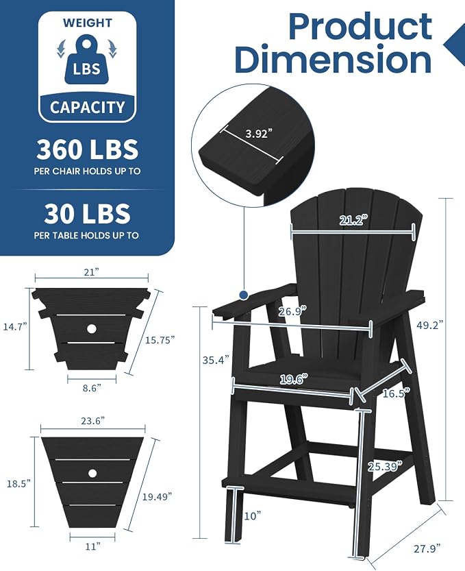 Ciokea Tall Adirondack Chairs Set of 4, HDPE Outdoor Adirondack Bar Stools - Image 5