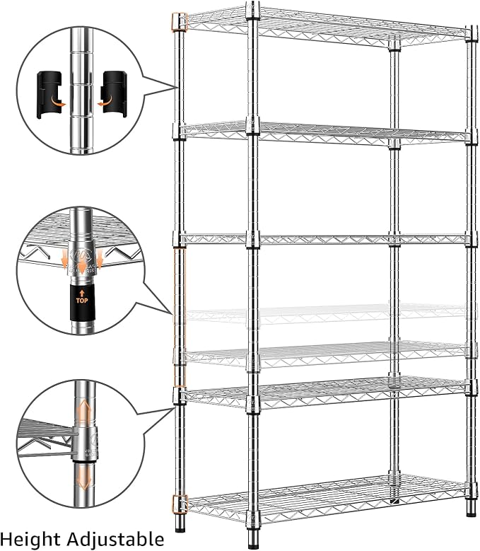 1250 lbs Steel Heavy Duty 5-Tier Utility Shelving Unit Steel Organizer Wire Rack - Image 5