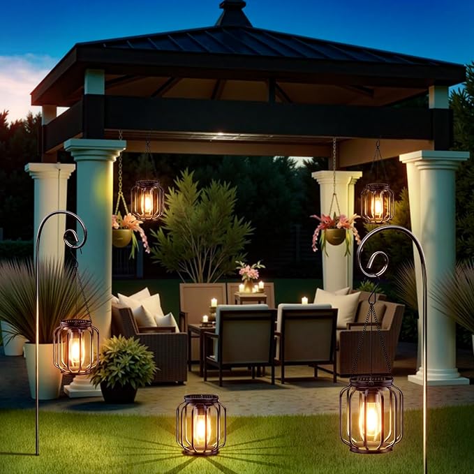 Solar Hanging Lanterns Outdoor: 2 Pack Metal Solar Hanging Lights - Image 7