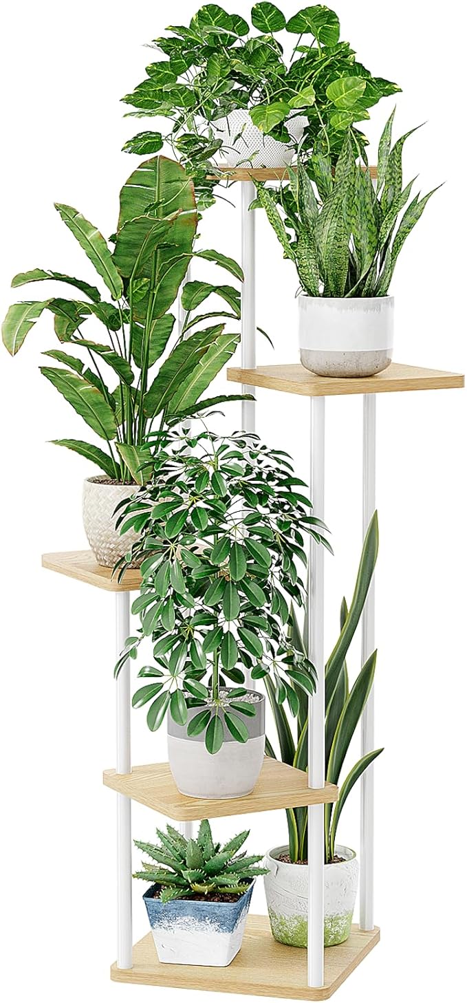 Bamworld White Plant Stand Indoor 5 Tier Plant Shelf by Bamworld