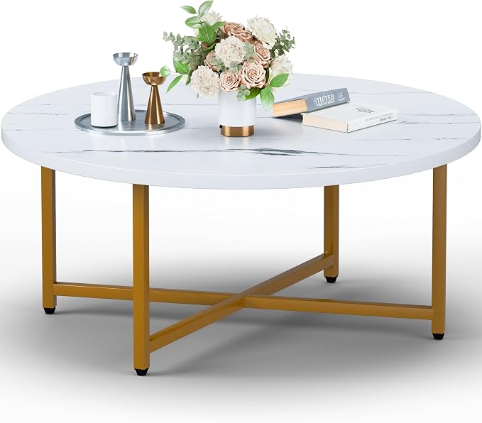Coffee Table, 31.5" Large Round Coffee Table by FAMIDGE