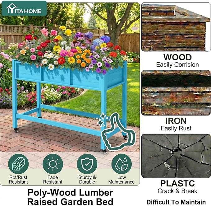 YITAHOME Raised Garden Bed HDPE, Aruba Blue - Image 4