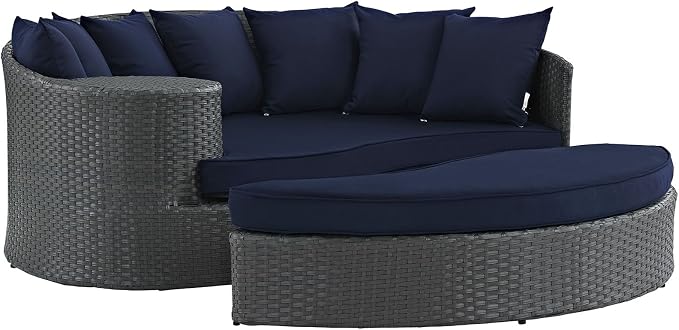 Modway Sojourn Wicker Rattan Outdoor Patio Sunbrella Fabric Daybed in Canvas - Image 4