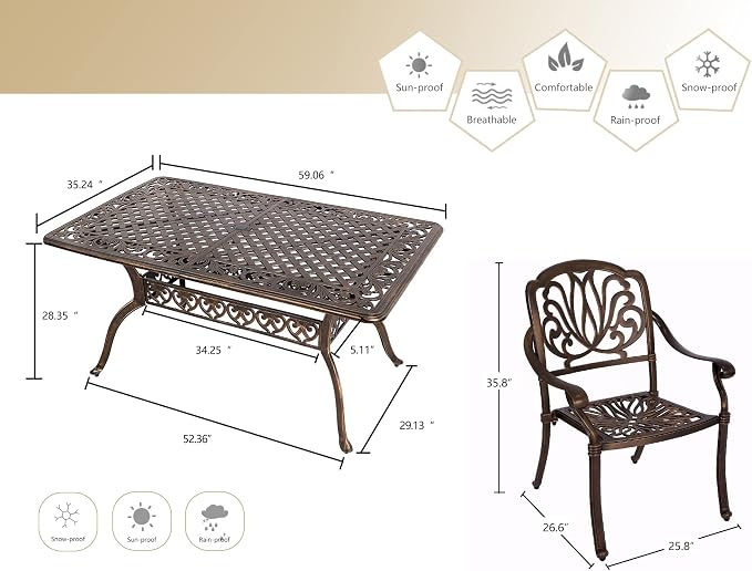 Grepatio 7 Piece Patio Dining Set Outdoor Dining Set Cast Aluminum Furniture Set - Image 7
