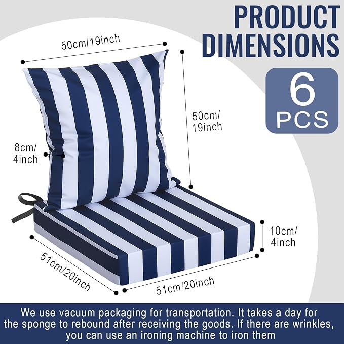 Hoteam 6 Set Outdoor Chair Cushions 20 x 20 Inch Patio Cushions Deep Seat - Image 2