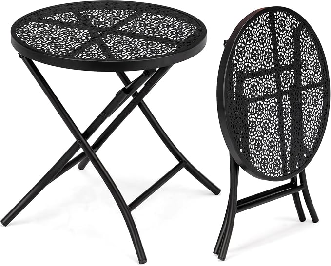 Folding Outdoor Side Tables, Small Patio Table Round Metal End Table by Unknown