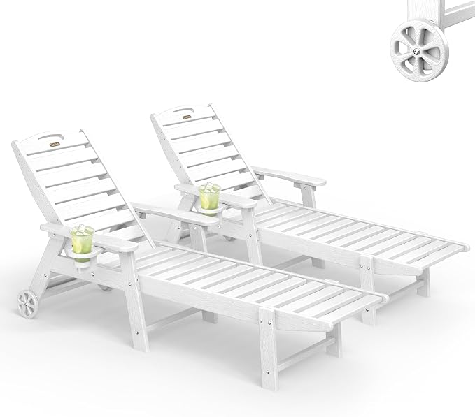 Lounge Chair Outdoor Set of 2, HDPE Chaise Lounge Outdoor, Pool Lounge Chair by Suunyn