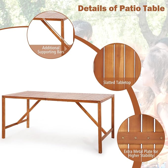 Tangkula 67" Acacia Wood Outdoor Dining Table - Image 8