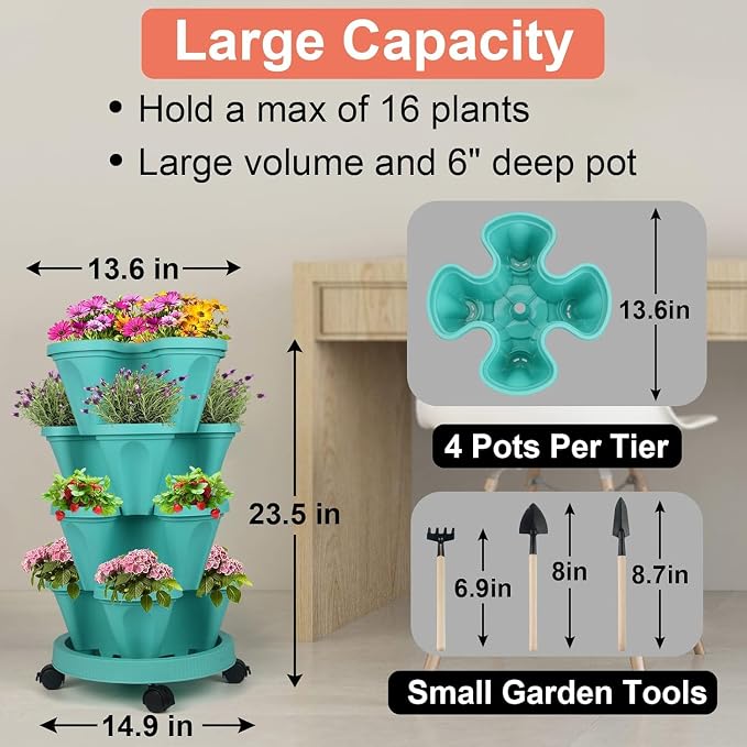 Vertical Planter 4 Tier Stackable Planters Garden Planters Strawberry Herb - Image 7
