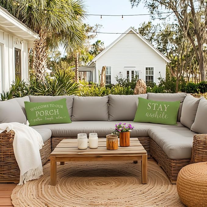 PANDICORN Welcome to Our Porch Stay Awhile Outdoor Lumbar Decorative Throw - Image 2