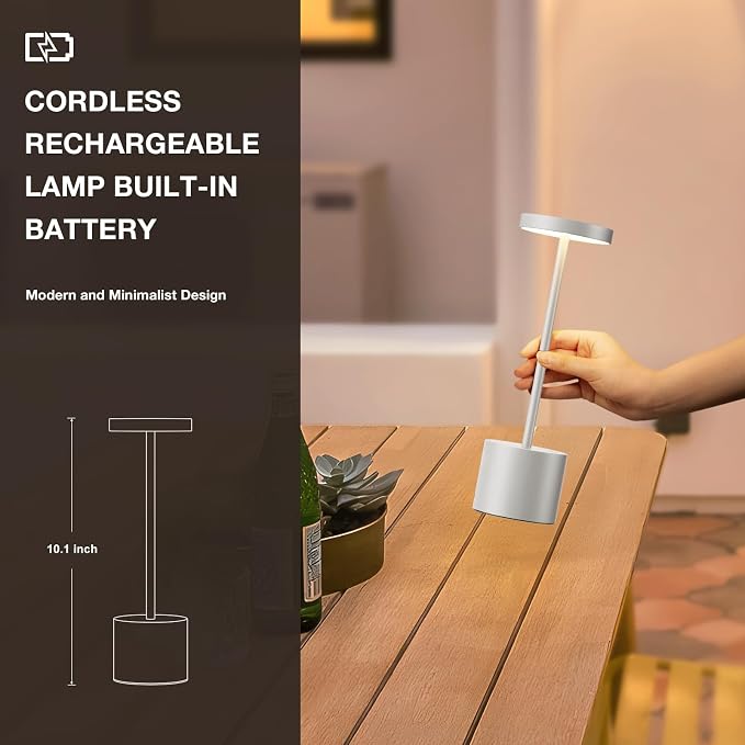 Kakanuo Silver Gray Cordless Lamp Set, Rechargeable Lamp, 3 Color Temperature - Image 7
