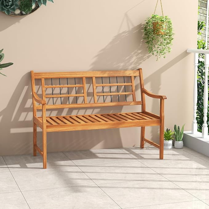 HAPPYGRILL Outdoor Acacia Wood Bench, 2-Person Patio Bench - Image 4