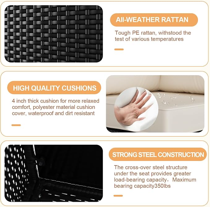 Outdoor Wicker Patio Furniture Set, Rattan Sectional Sofa Set - Image 3