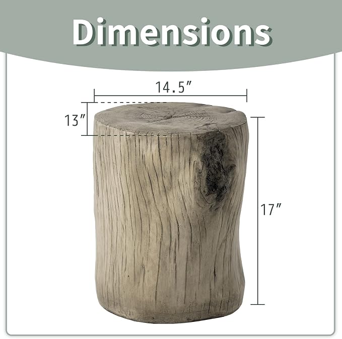 SUNBURY Outdoor Side Table Set of 2, Tree Stump Side Table Grey Colored Faux - Image 3