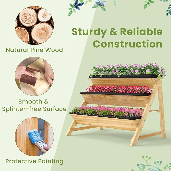 HAPPYGRILL 3-Tier Wooden Raised Garden Bed, Elevated Planter Box Kit - Image 4