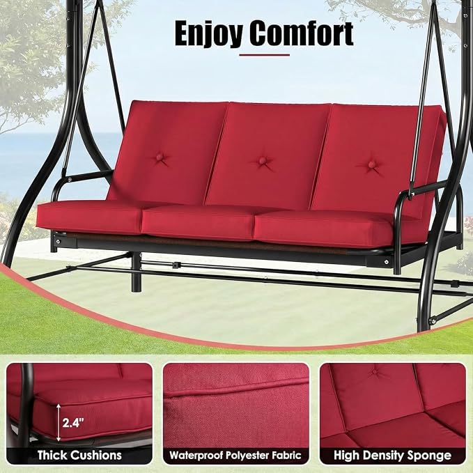 MAMIZO 3-Seat Outdoor Patio Swing, Porch Swings, Backrest Bench Sets, Glider - Image 6