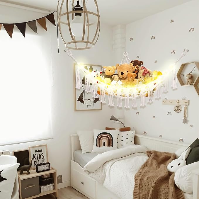 Stuffed Animal Hammock with LED Light, Large Stuffed Animals Storage Corner - Image 3