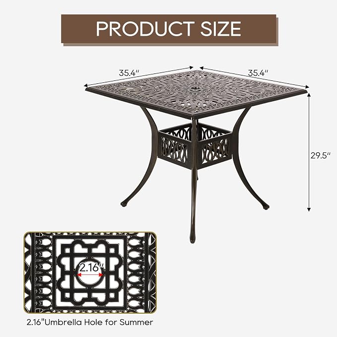 Patio Dining Table, Cast Aluminum Patio Table - Image 2