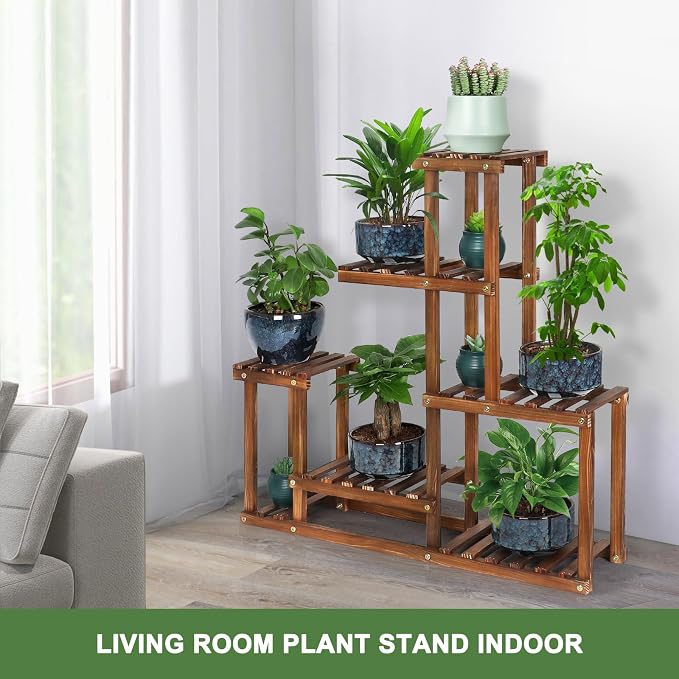 Wood Plant Stand Indoor Outdoor Multi Tiered Corner Plant Shelf Holder High Low - Image 5