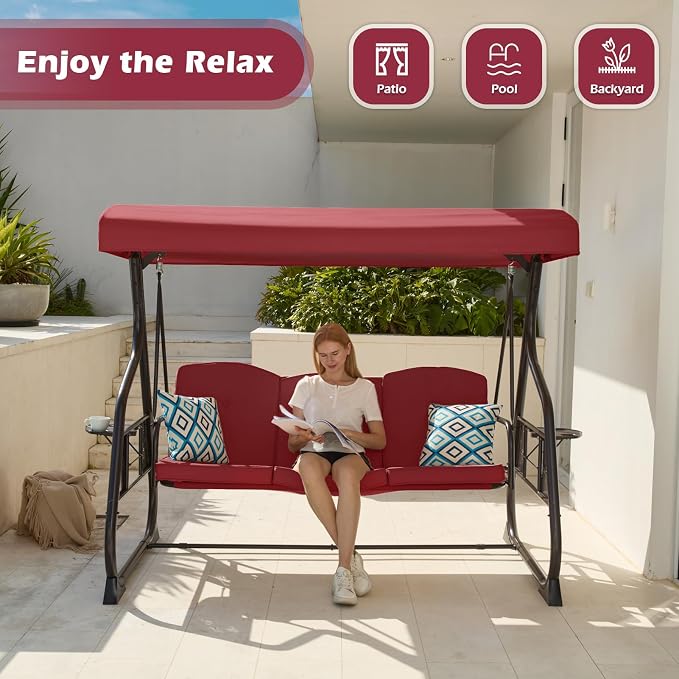 3-Seat Patio Porch Swing 800LBS Outdoor Swing - Image 6