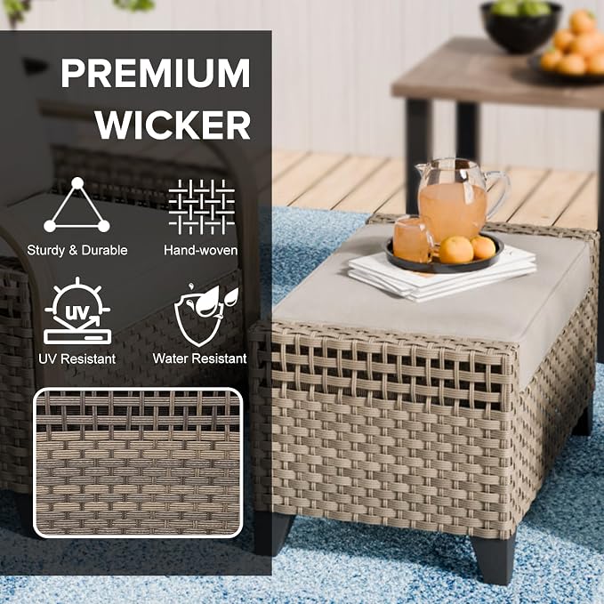 COOS BAY Modern 2 Piece Wicker Outdoor Ottomans, Patio Ottoman Foot Rest Set - Image 4