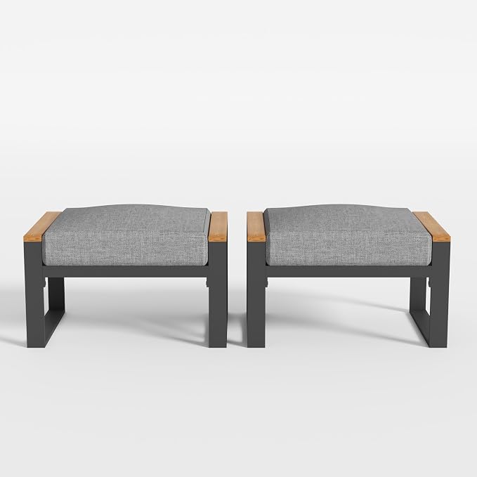 Sundale Outdoor 2 Pieces Aluminum Patio Ottoman, Outdoor Footstool - Image 8
