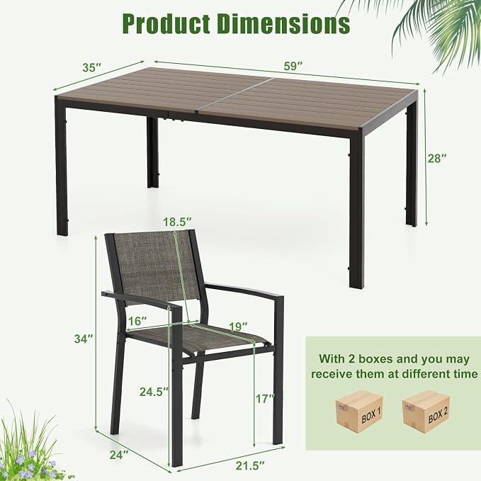Tangkula 7 Piece Outdoor Dining Set, Patio Furniture Set w/ 6 Stackable Chairs - Image 8