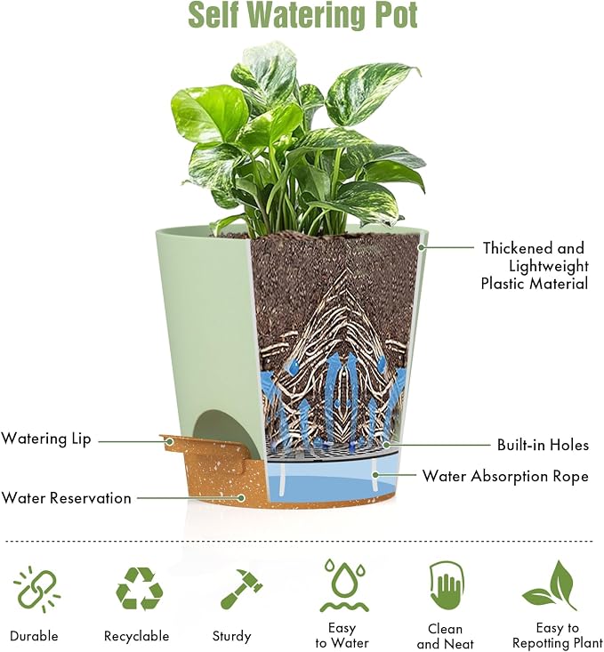 4 inch Self Watering Pots for Indoor Outdoor Plants, 6 Pack Plastic Flower - Image 5