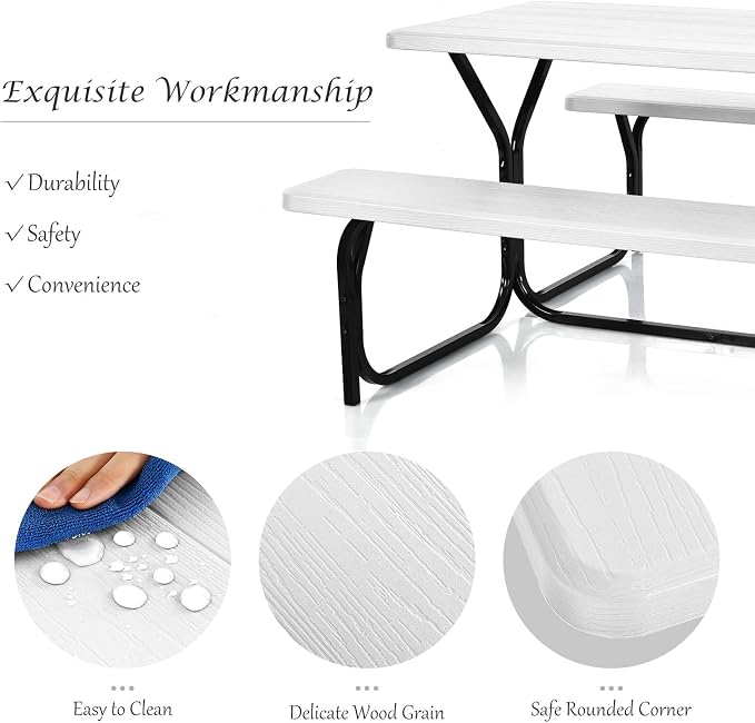 Giantex Picnic Table Bench Set Outdoor Camping All Weather Metal Base Wood-Like - Image 4
