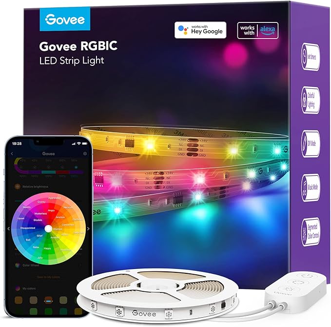Govee RGBIC Alexa LED Strip Light 32.8ft, Smart WiFi LED Lights Work by Govee