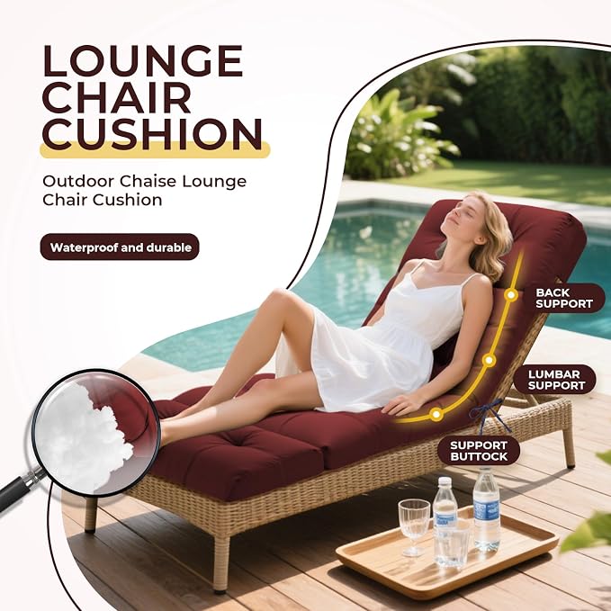 Outdoor Chaise Lounge Chair Cushion Waterproof 74.4 x 22 x 4.7 Inches Lounge - Image 2