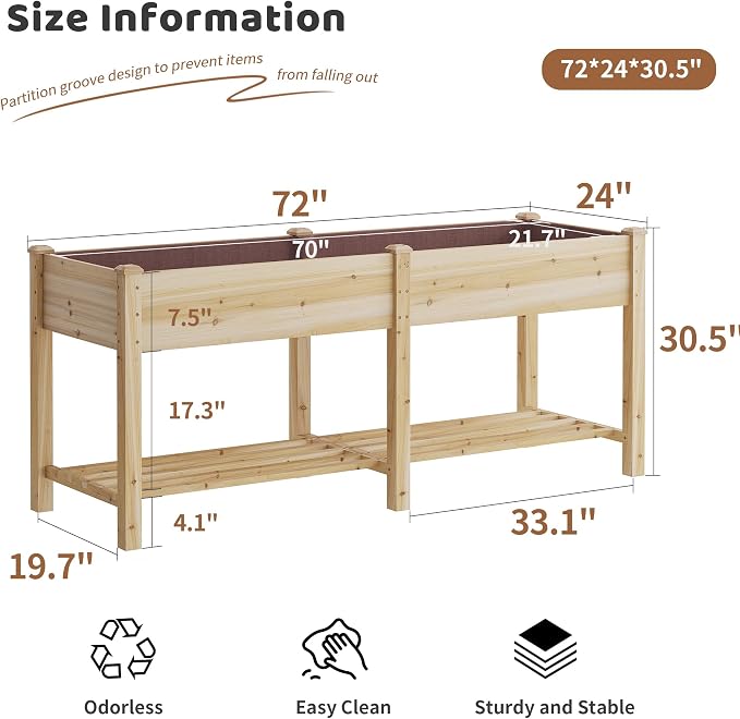FILWH Raised Garden Bed with Legs Elevated Wooden Planter Box Stand Large - Image 7