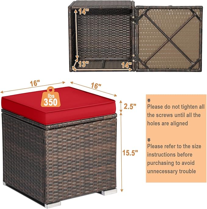 RELAX4LIFE Wicker Outdoor Storage Ottoman, 2-Piece Rattan Footstool w/Removable - Image 3