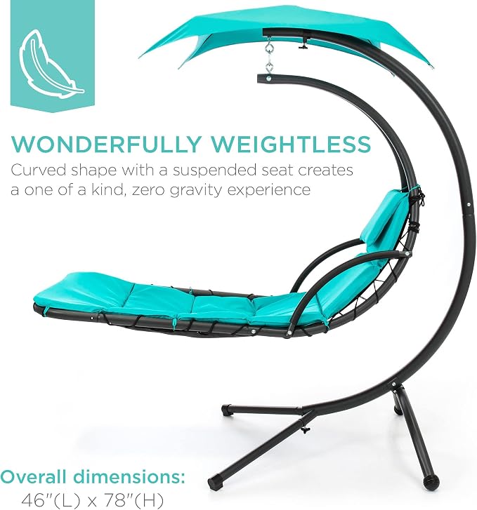Best Choice Products Outdoor Hanging Curved Steel Chaise Lounge Chair Swing - Image 3