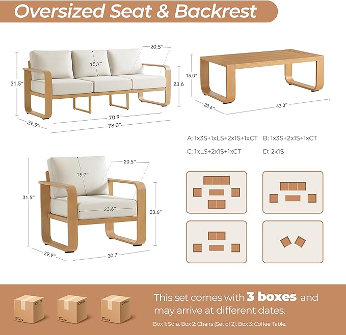 CHITA Outdoor Furniture Set 4 Piece, 5-Seats Patio Conversation Set - Image 7