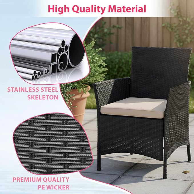FDW Rattan Furniture Wicker Chair Patio Bristo Set - Image 6