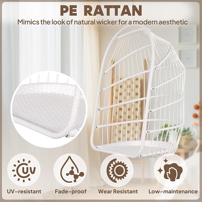 Chihee Egg Chair Foldable Wicker Rattan Hanging Swing Chairs Indoor Outdoor - Image 5