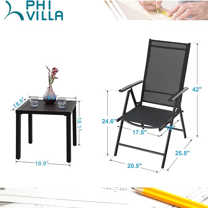PHI VILLA 3 pcs Patio Bistro Set, Outdoor Bistro Furniture Set - Image 7