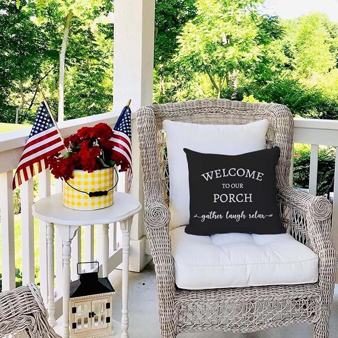 PANDICORN Welcome to Our Porch Stay Awhile Farmhouse Throw Pillow Covers 20x20 - Image 2