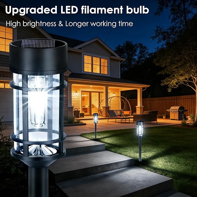 Mancra Solar Pathway Lights Outdoor, 8 Pack Metal Glass Solar Lights Outdoor - Image 7