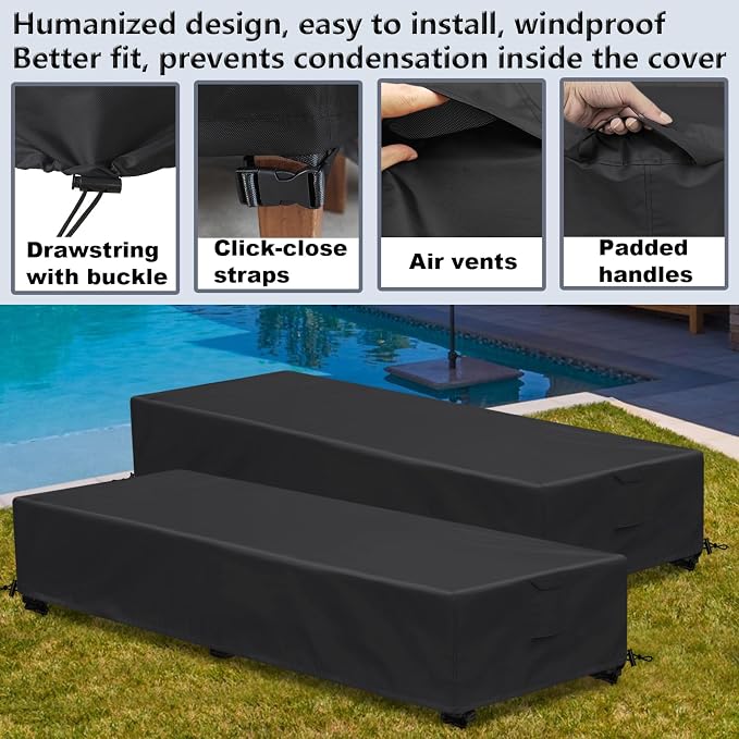 Waterproof Patio Lounge Chair Cover 1 Pack Outdoor Chaise Lounge Covers 600D - Image 4