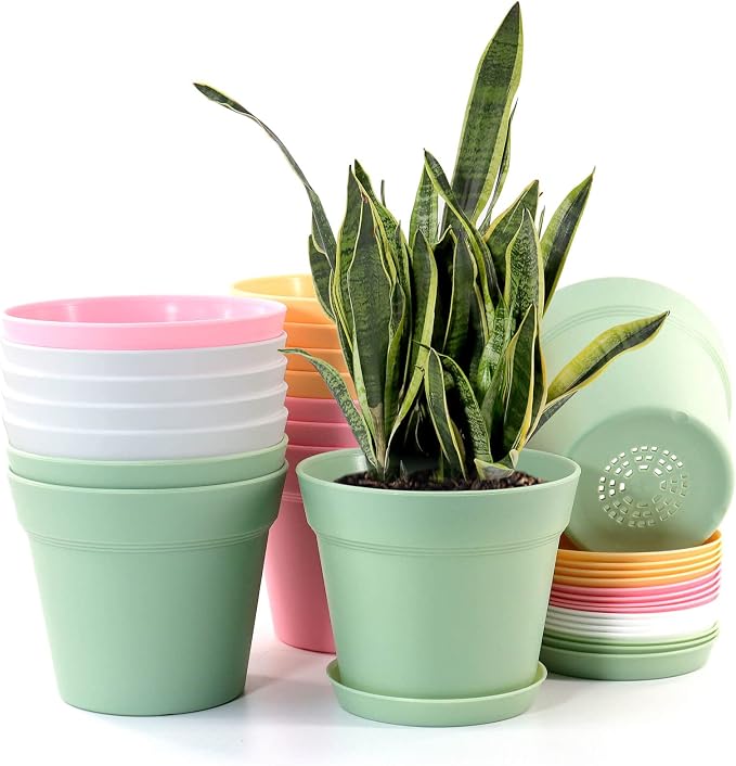 WOUSIWER 16 Pack 6 inch Plastic Planters, Indoor Flower Pots, Heavy Duty and - Image 2